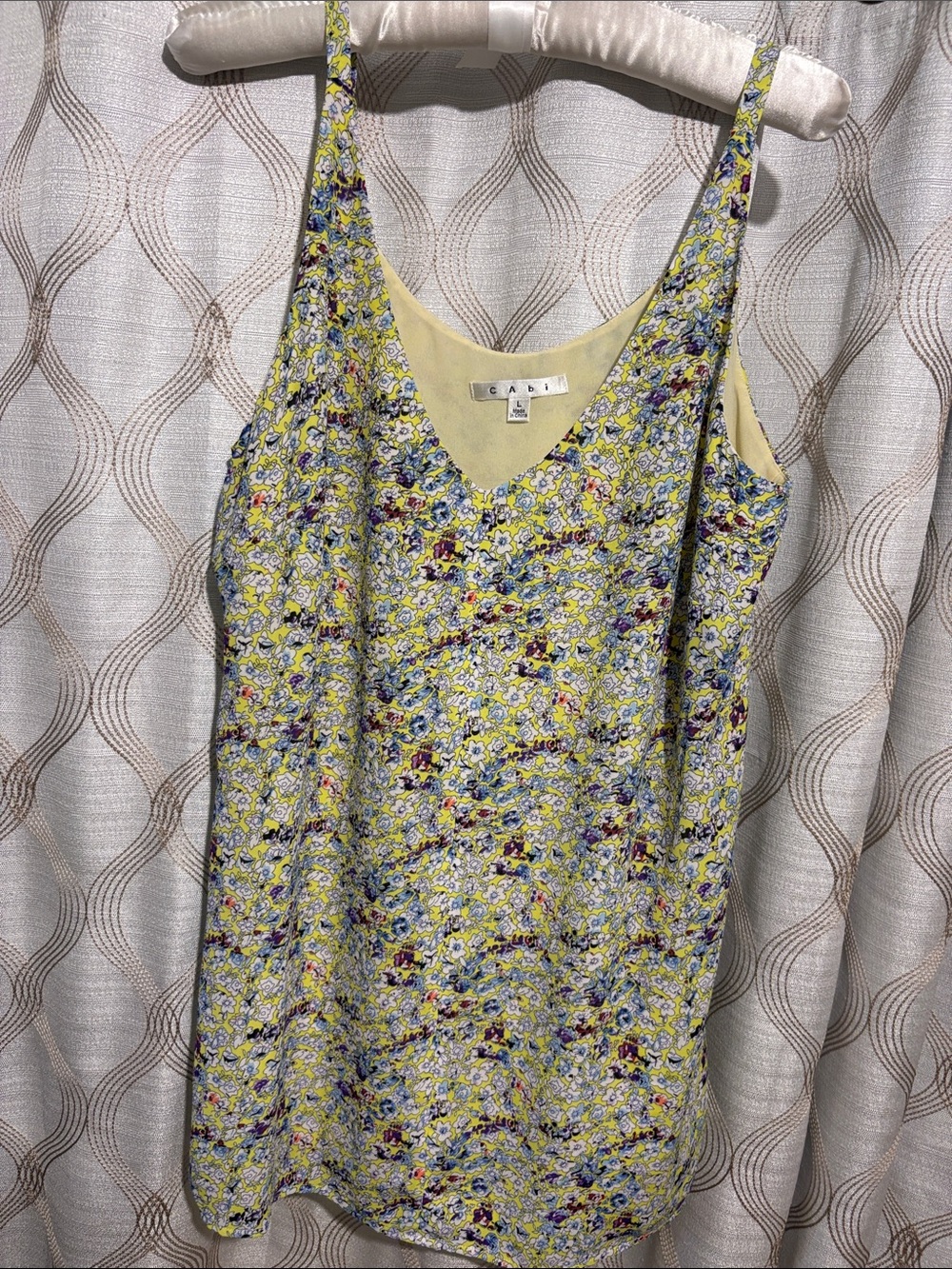 CAbi Yellow Floral Sleeveless V-Neck Tank